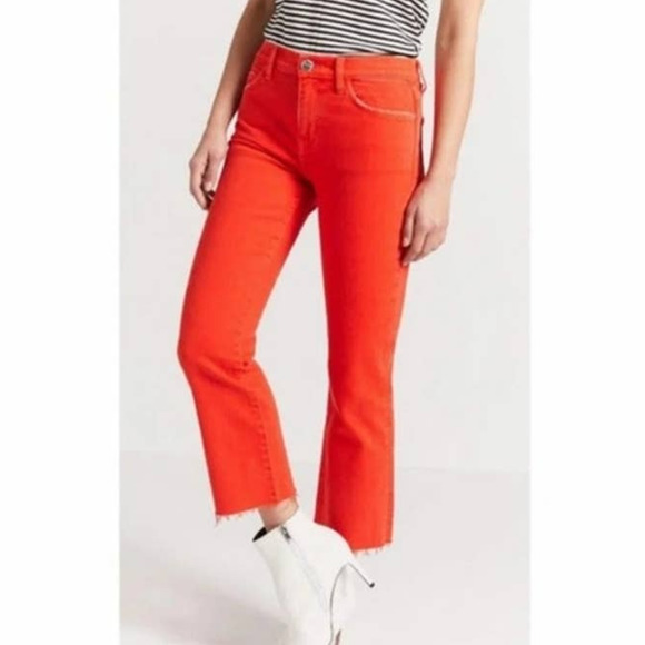 Current/Elliott The Kick Jean Fiery Red Size 26 Frayed Hem Crop - Picture 1 of 9